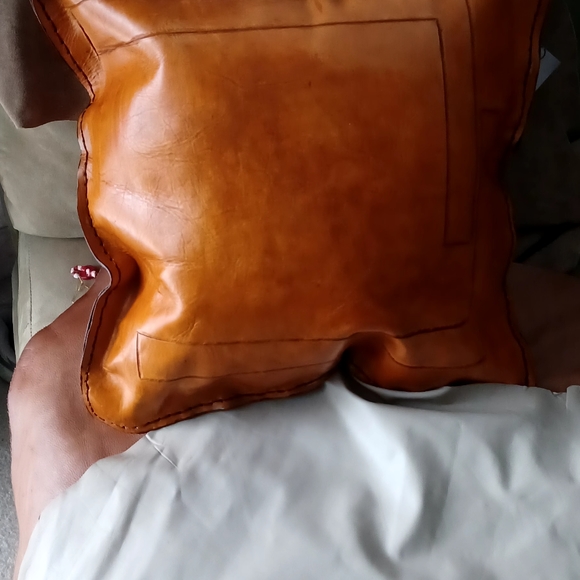 Art Deco Leather Throw Pillow – Geometric Design - Picture 10 of 10